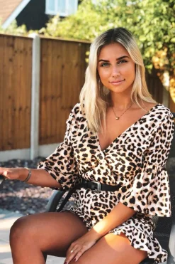 Rebellious Fashion Leopard Print Wrap Front Playsuit - Jamina
