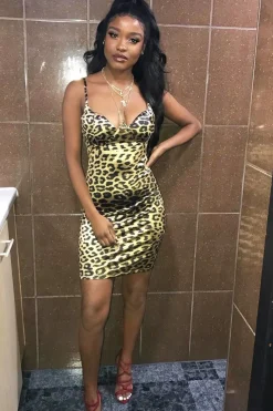 Rebellious Fashion Leopard Satin Bustier Bodycon Mini Dress - Janiya