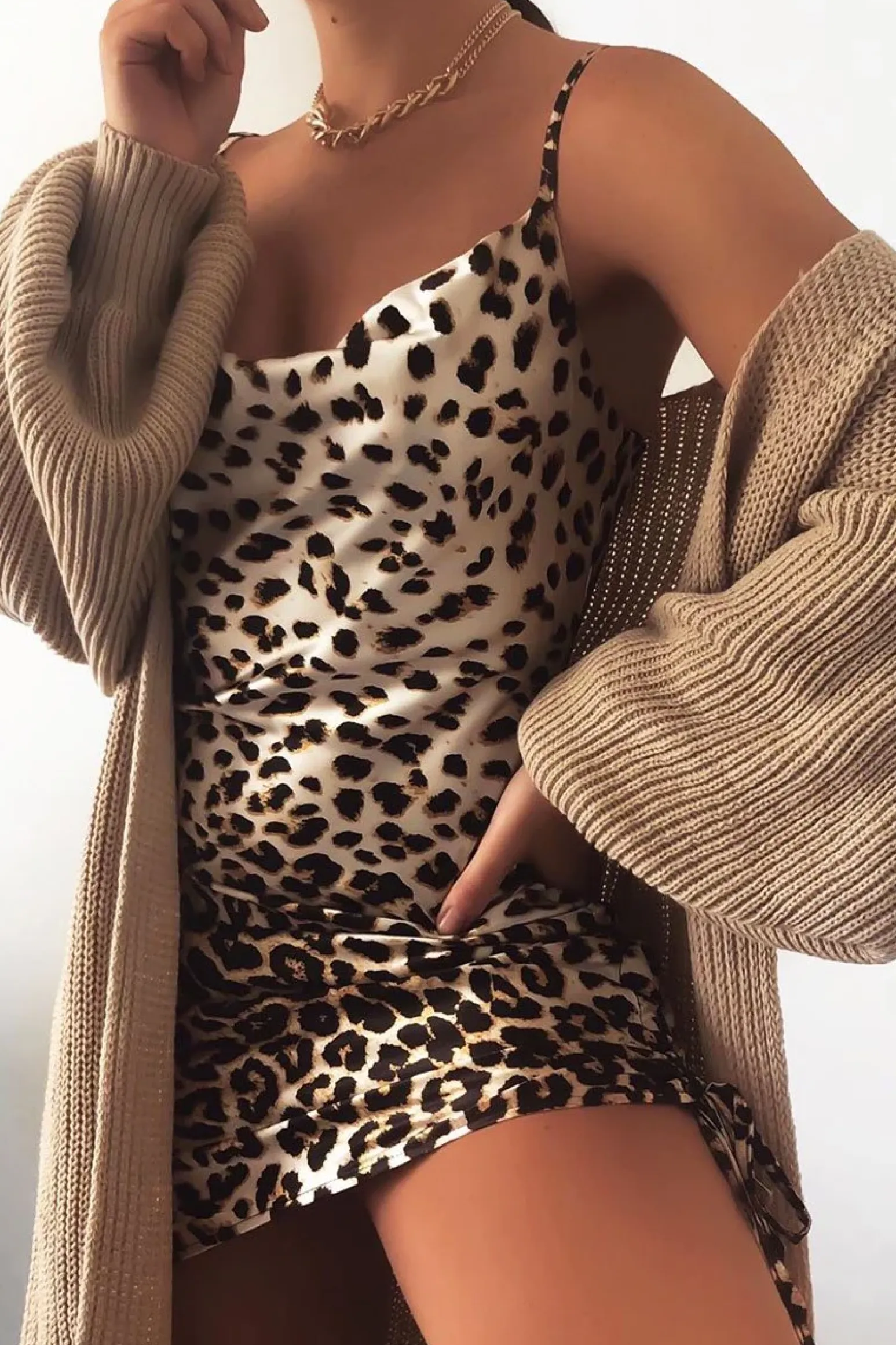 Rebellious Fashion Leopard Satin Ruched Side Slip Bodycon Dress - Davie