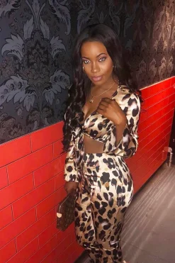 Rebellious Fashion Leopard Satin Trousers And Shirt Co-ord - Maera