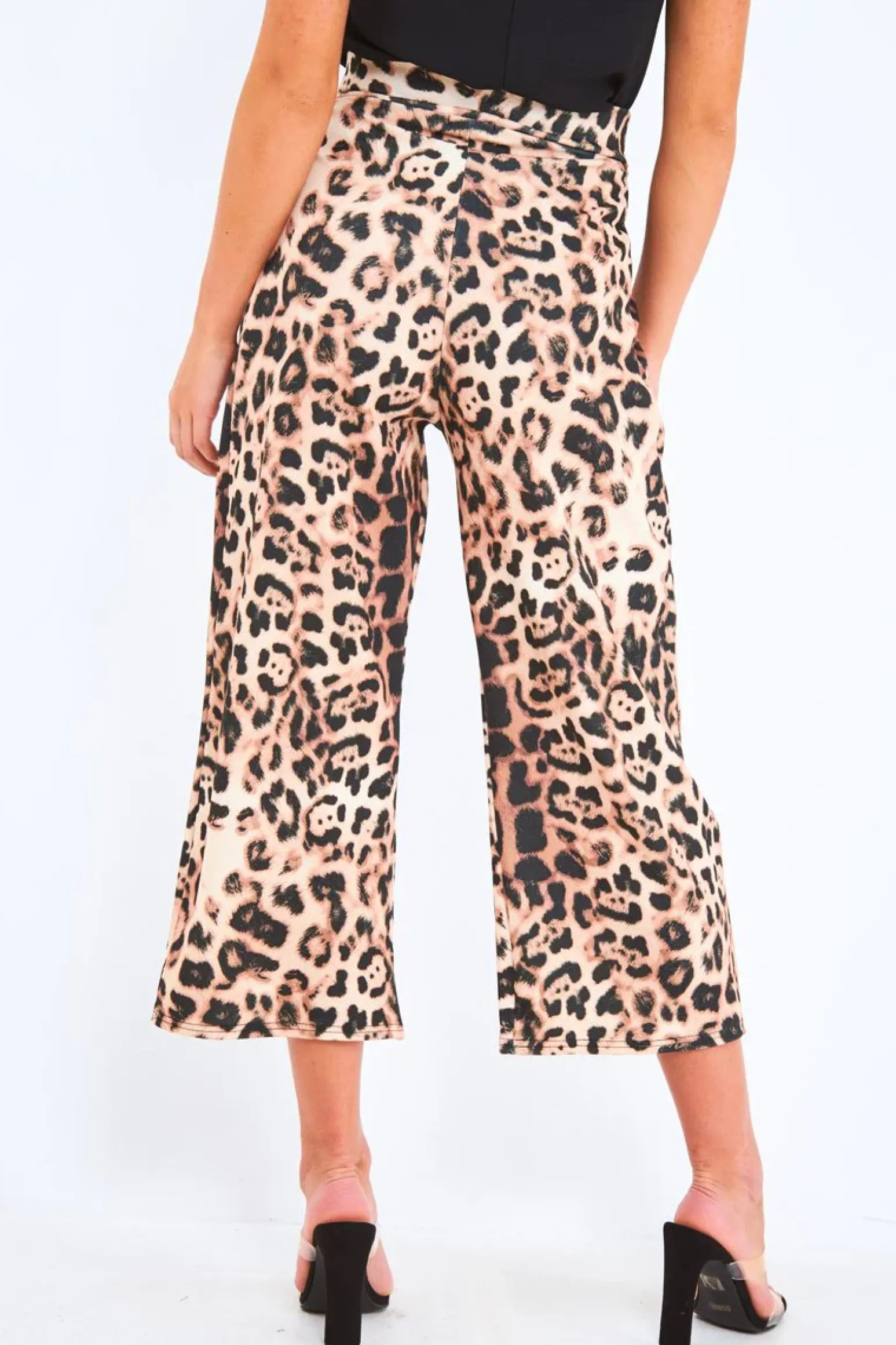 Rebellious Fashion Leopard Tie Waist Culotte Trousers - Meika