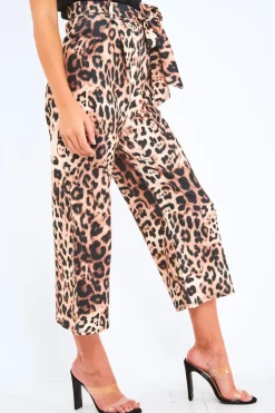 Rebellious Fashion Leopard Tie Waist Culotte Trousers - Meika