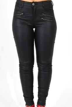 Rebellious Fashion Lexis Black PU High Waisted Jeans