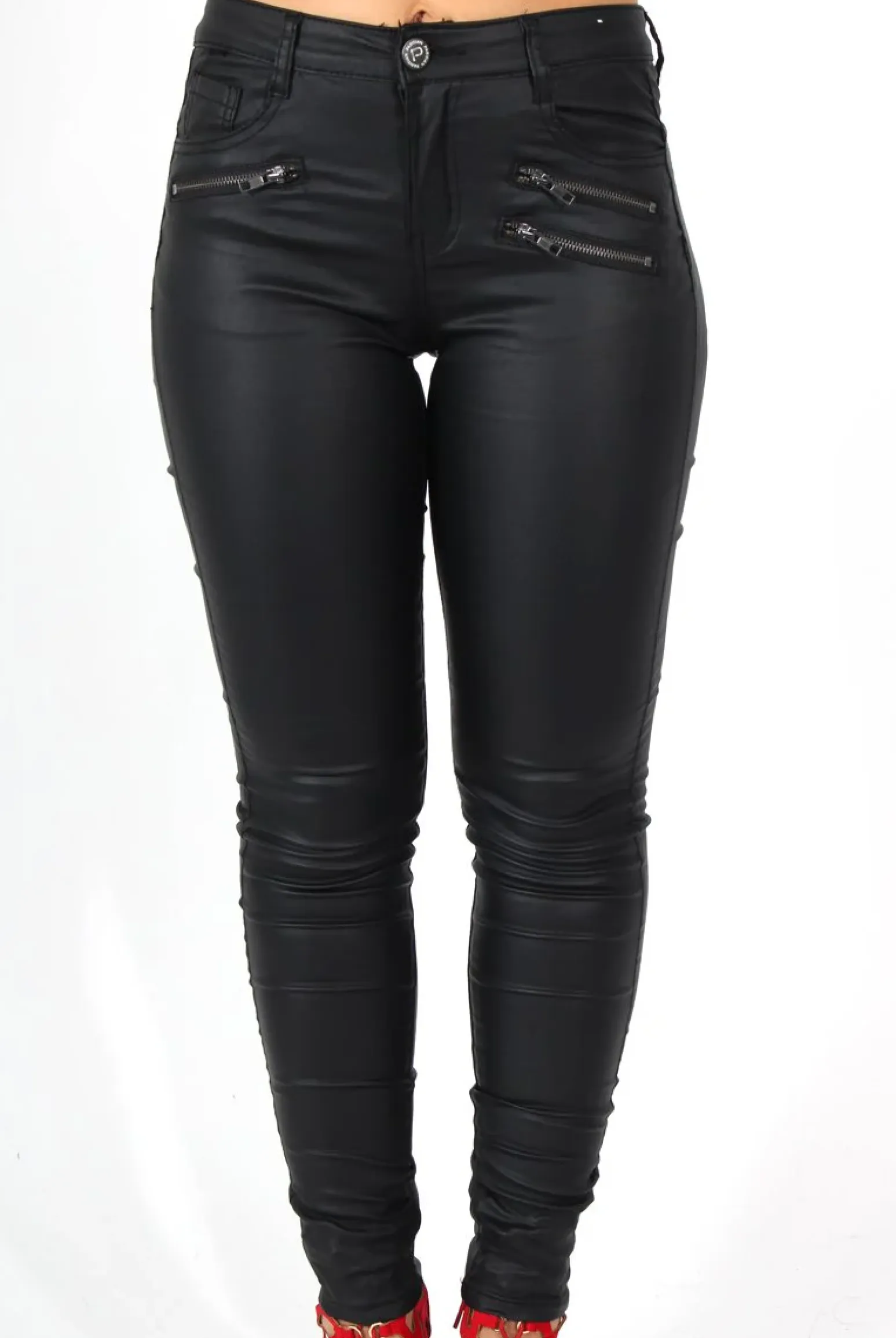 Rebellious Fashion Lexis Black PU High Waisted Jeans