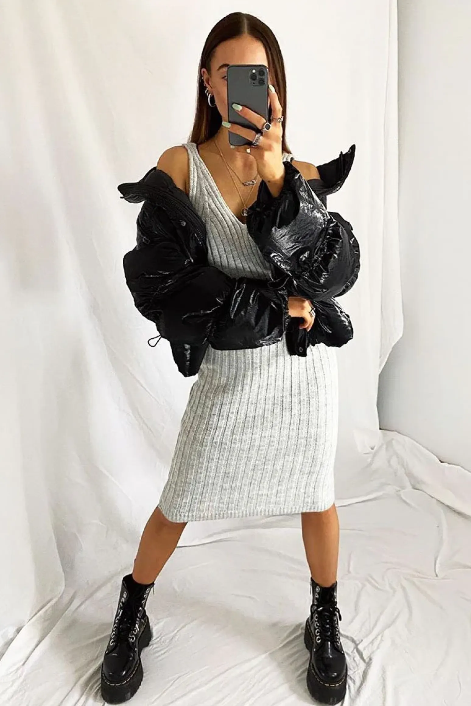 Rebellious Fashion Light Grey Strappy Knit Midi Dress - Graciella