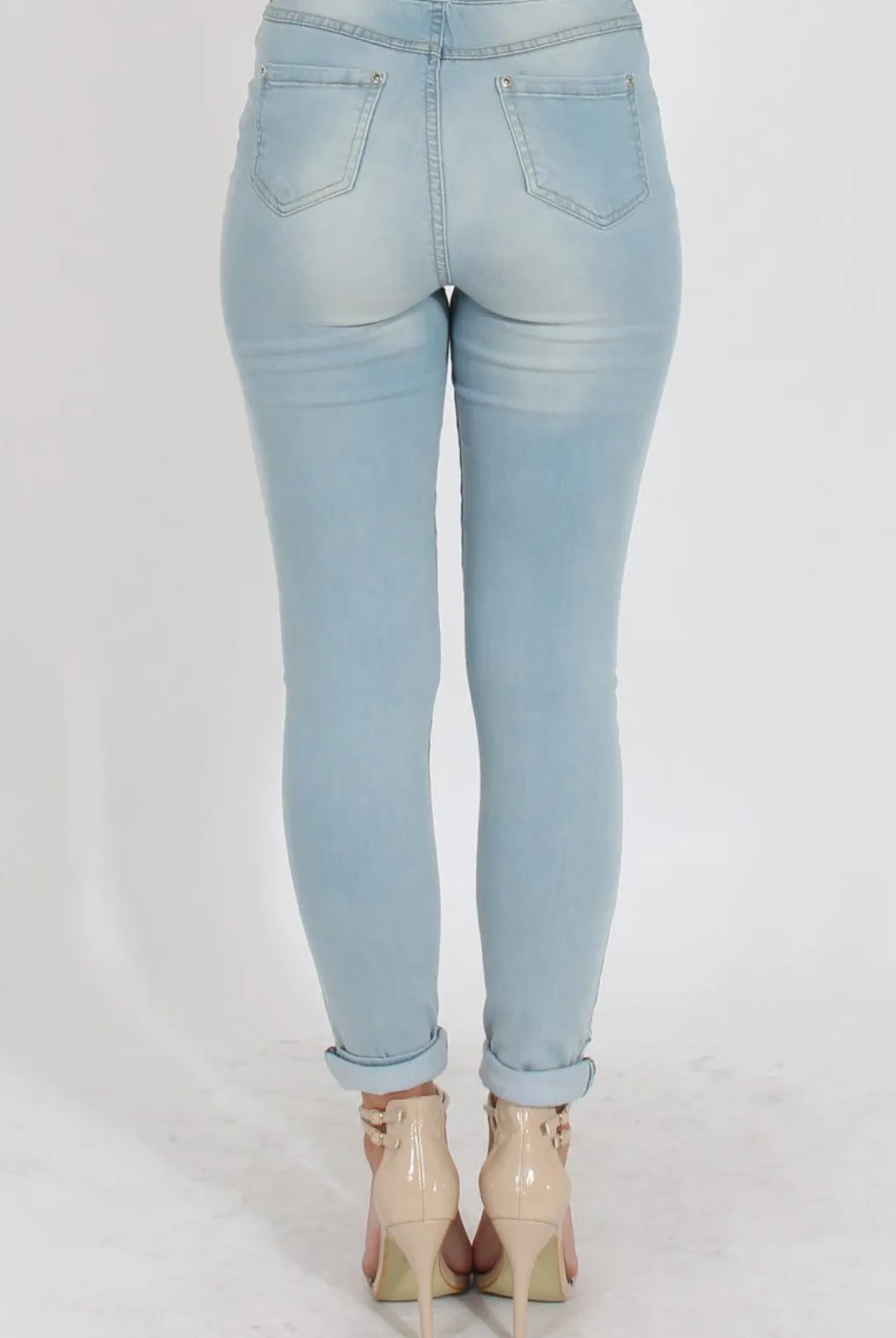 Rebellious Fashion Light Acid Ripped Knee Skinny Jeans - Revon