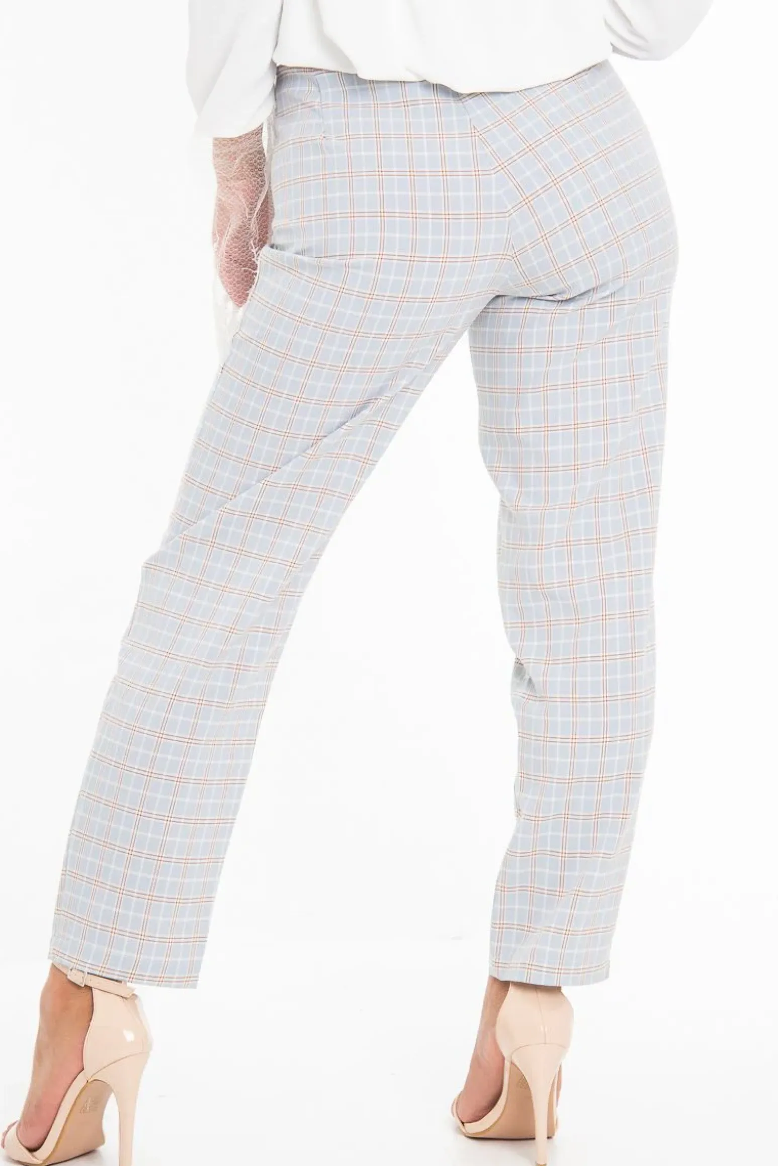 Rebellious Fashion Light Blue and Brown Check Tapered Trousers - Caddy