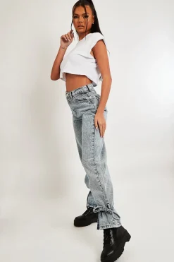 Rebellious Fashion Light Blue Ankle Tie Straight Leg Jeans - Jasmine