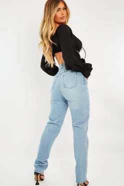 Rebellious Fashion Light Blue Asymmetric Waist Straight Jeans - Galina