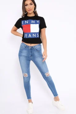 Rebellious Fashion Light Blue Bust Knee Denim Jeans - Freddie