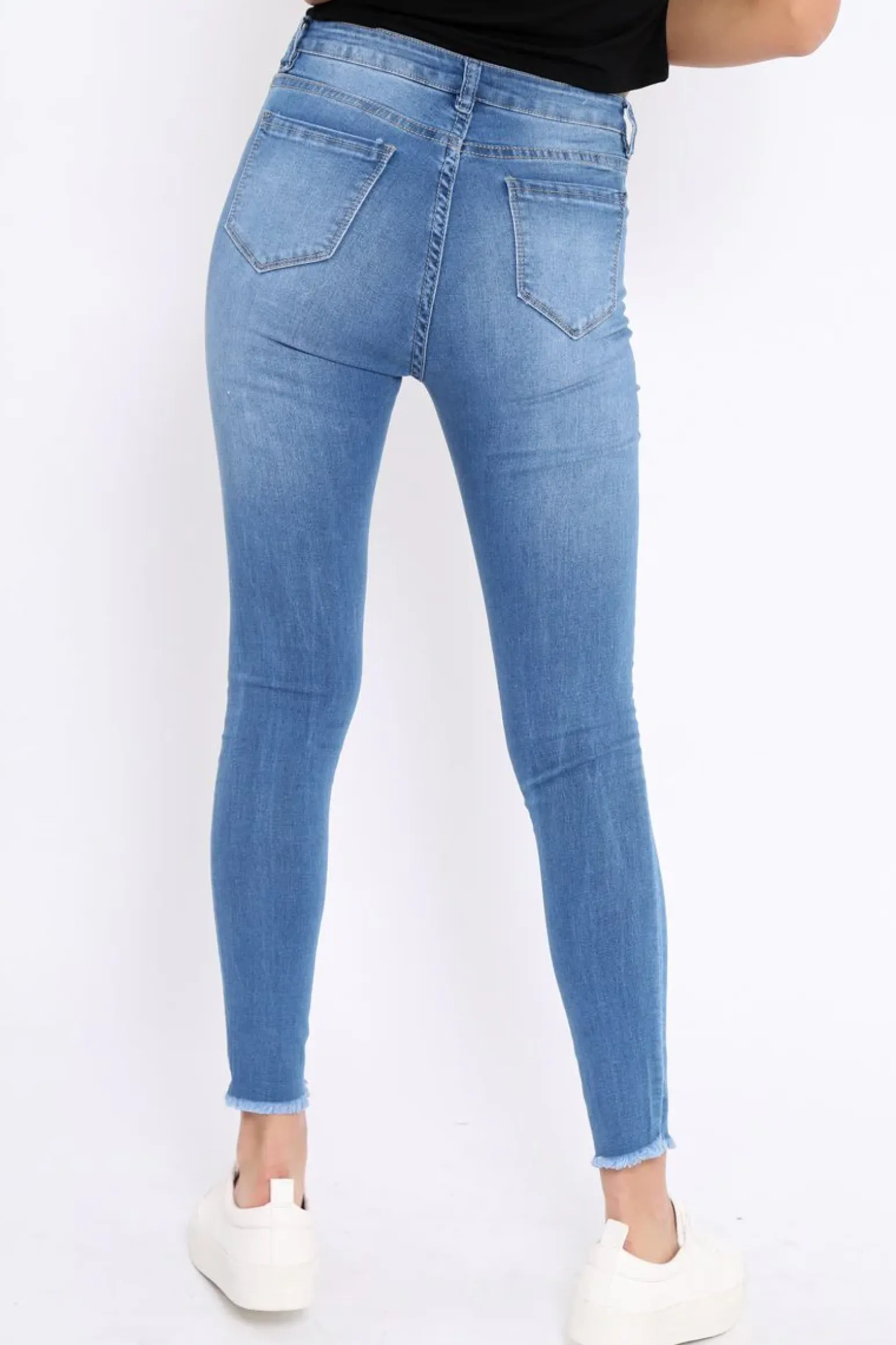 Rebellious Fashion Light Blue Bust Knee Denim Jeans - Freddie