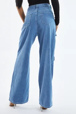 Rebellious Fashion Light Blue Cargo Pocket Straight Leg Jeans - Mylah