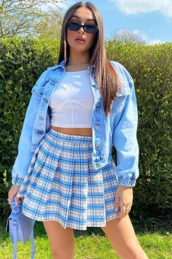 Rebellious Fashion Light Blue Check Tennis Mini Skirt - Ibbie
