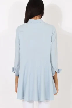 Rebellious Fashion Light Blue Dipped Hem Shirt - Paloma