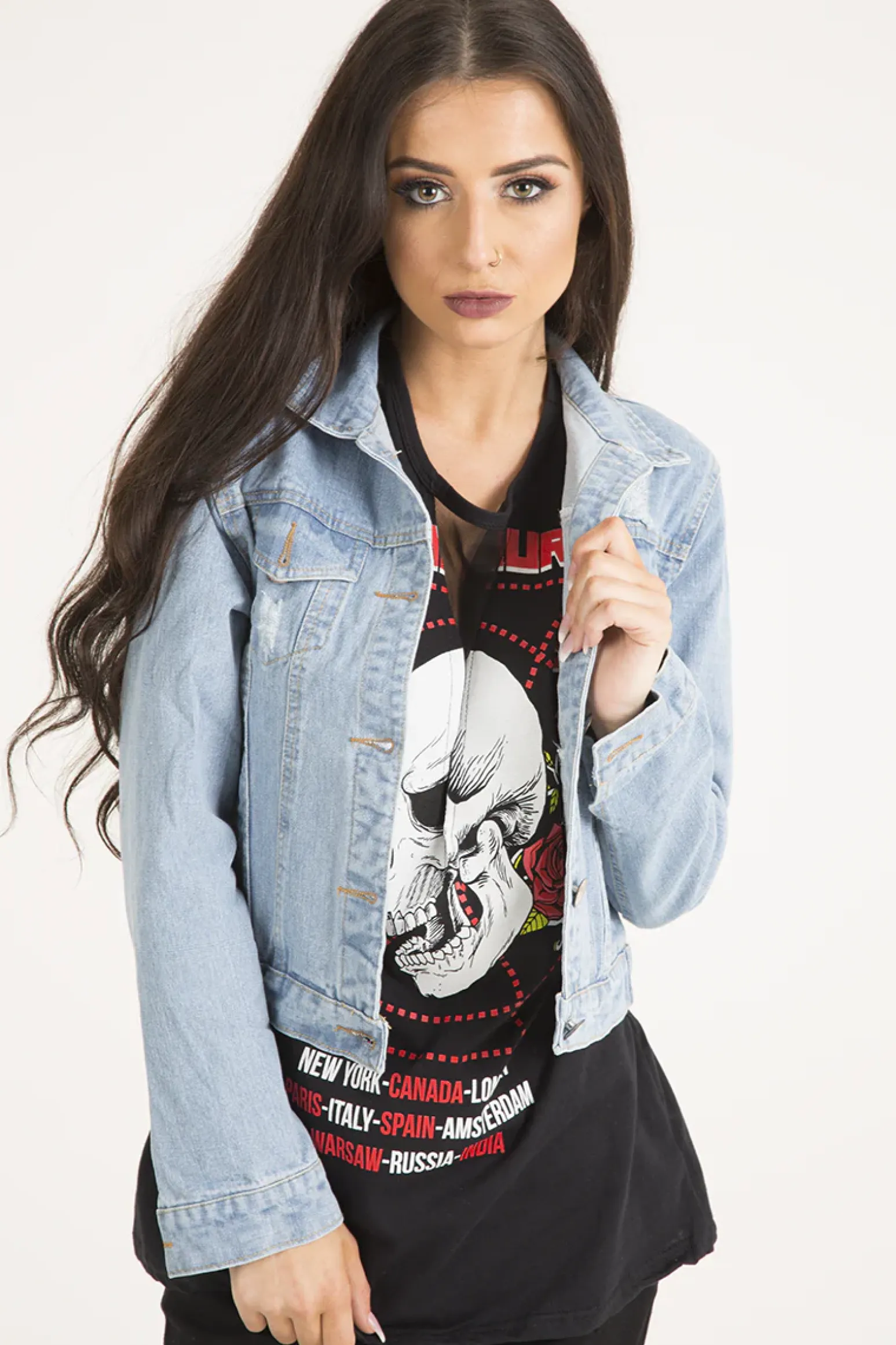 Rebellious Fashion Light Blue Distressed Cropped Denim Jacket - Charlie