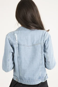 Rebellious Fashion Light Blue Distressed Cropped Denim Jacket - Charlie