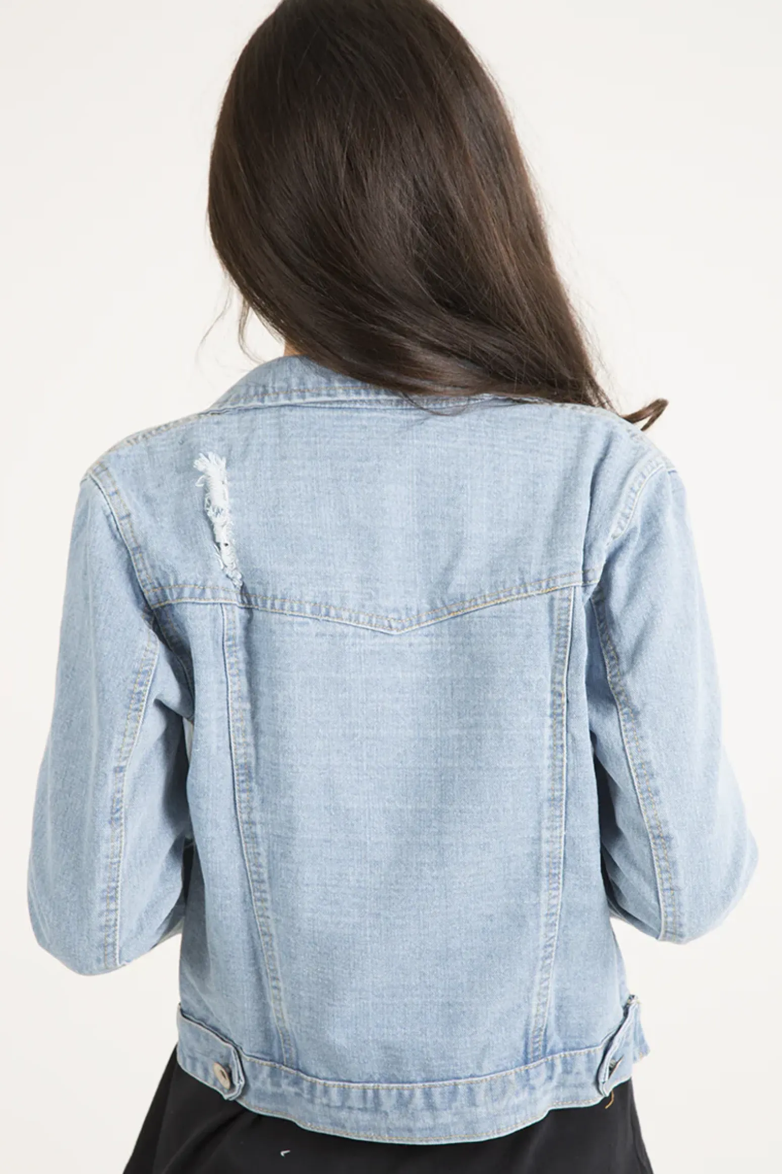 Rebellious Fashion Light Blue Distressed Cropped Denim Jacket - Charlie