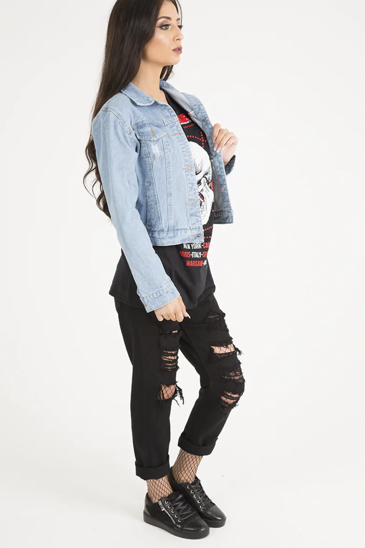 Rebellious Fashion Light Blue Distressed Cropped Denim Jacket - Charlie