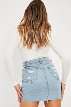 Rebellious Fashion Light Blue Distressed Denim Mini Skirt - Joya
