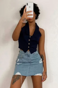 Rebellious Fashion Light Blue Distressed Denim Mini Skirt - Joya