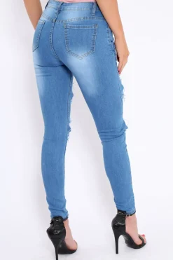 Rebellious Fashion Light Blue Distressed Extreme Cut Out Skinny Jeans - Lilie