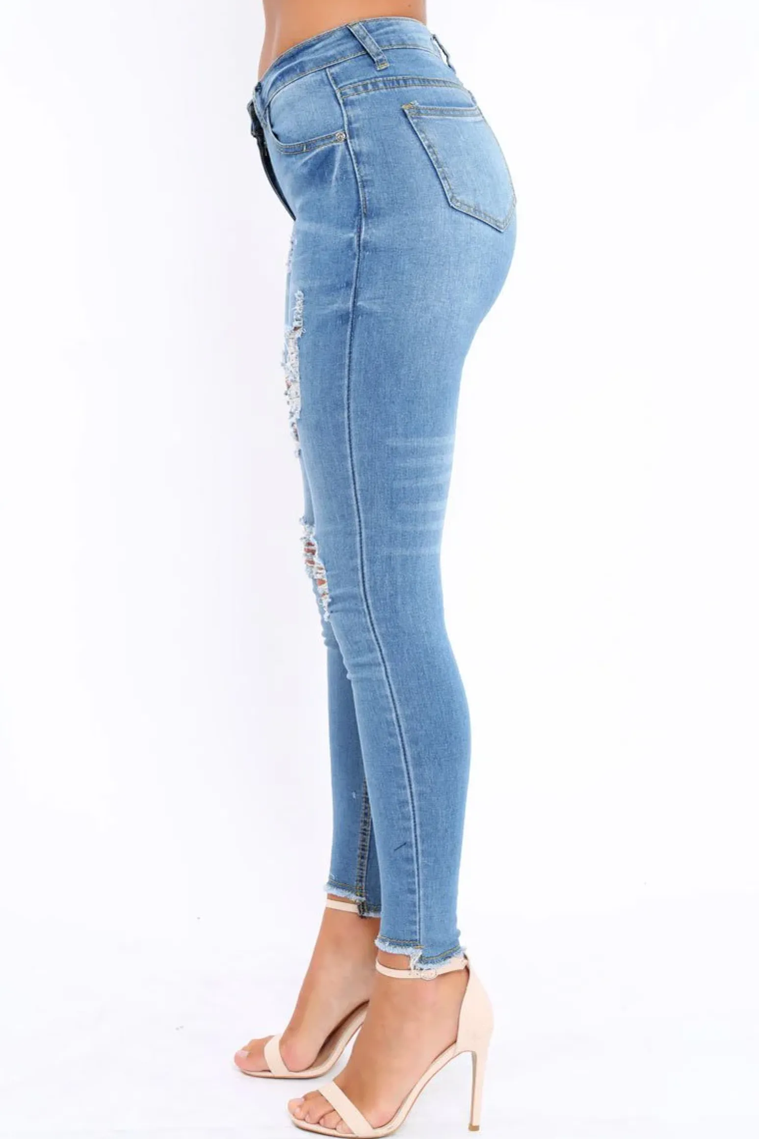 Rebellious Fashion Light Blue Distressed Jeans - Macy