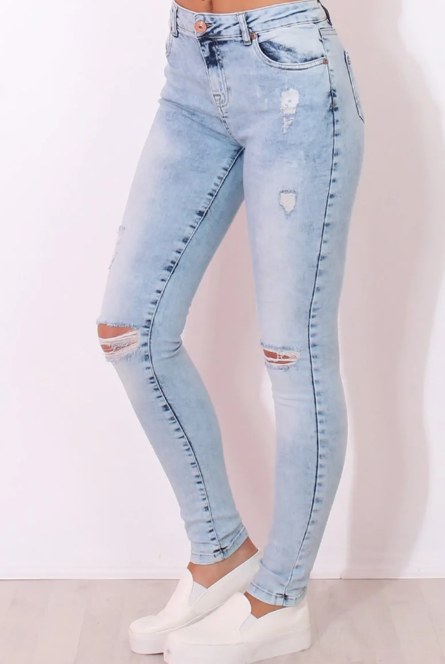 Rebellious Fashion Light Blue High Waisted Super Skinny Jeans -Olivia