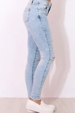 Rebellious Fashion Light Blue High Waisted Super Skinny Jeans -Olivia