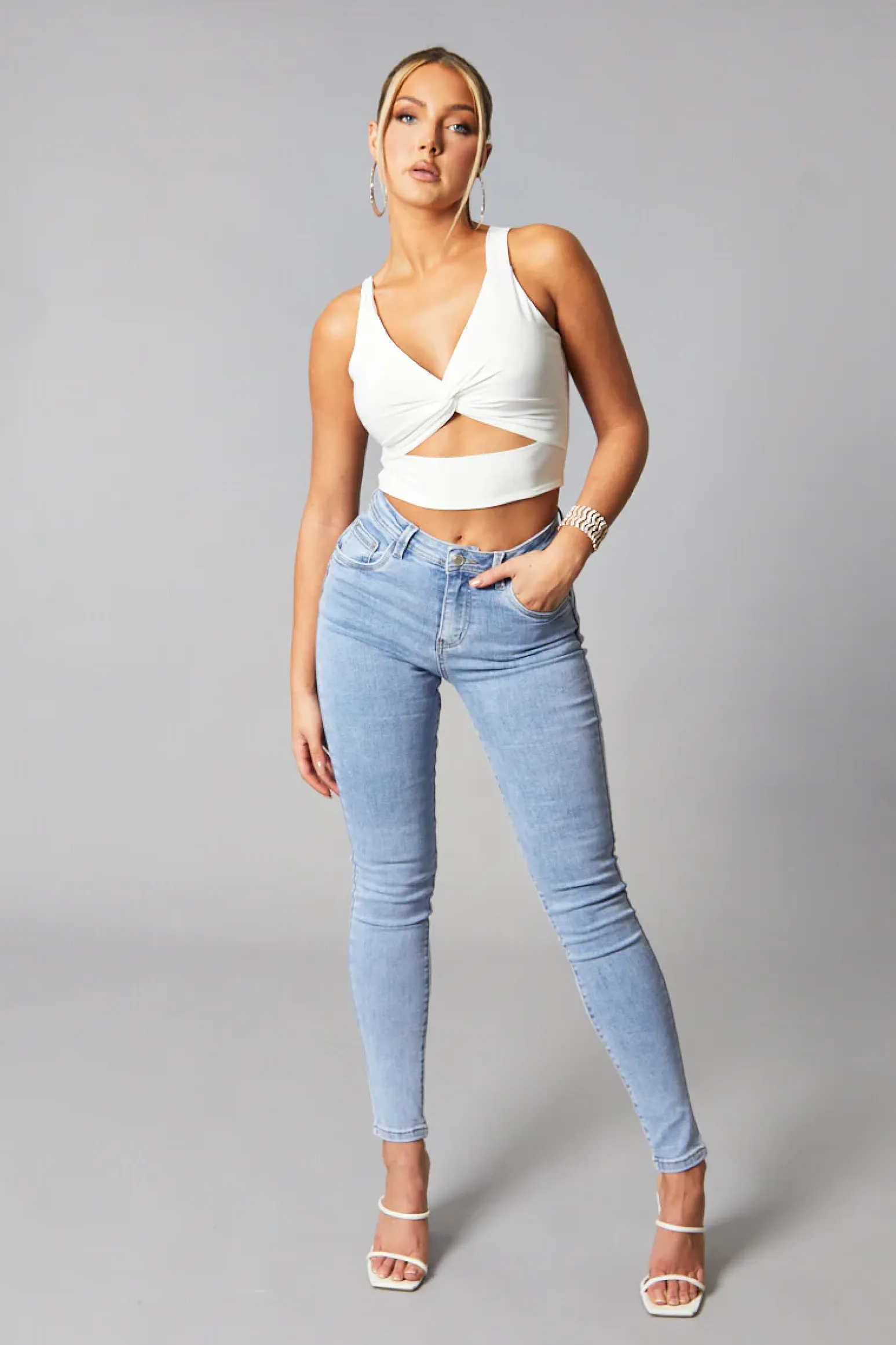 Rebellious Fashion Light Blue High Waist Skinny Jeans - Nixi