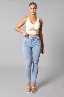 Rebellious Fashion Light Blue High Waist Skinny Jeans - Nixi