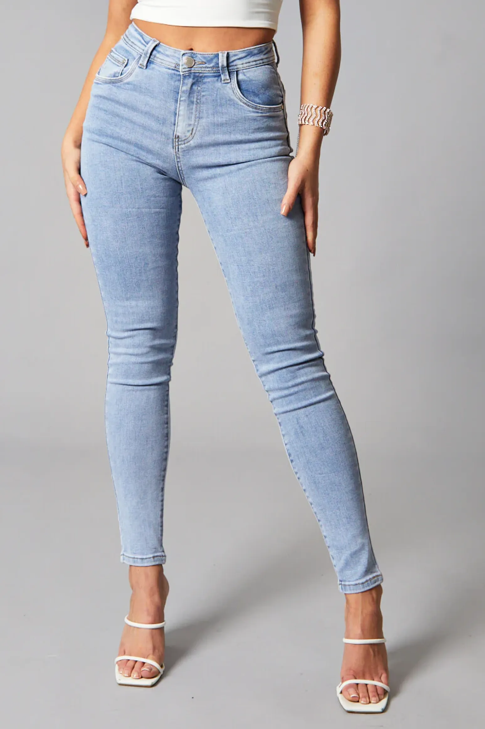 Rebellious Fashion Light Blue High Waist Skinny Jeans - Nixi