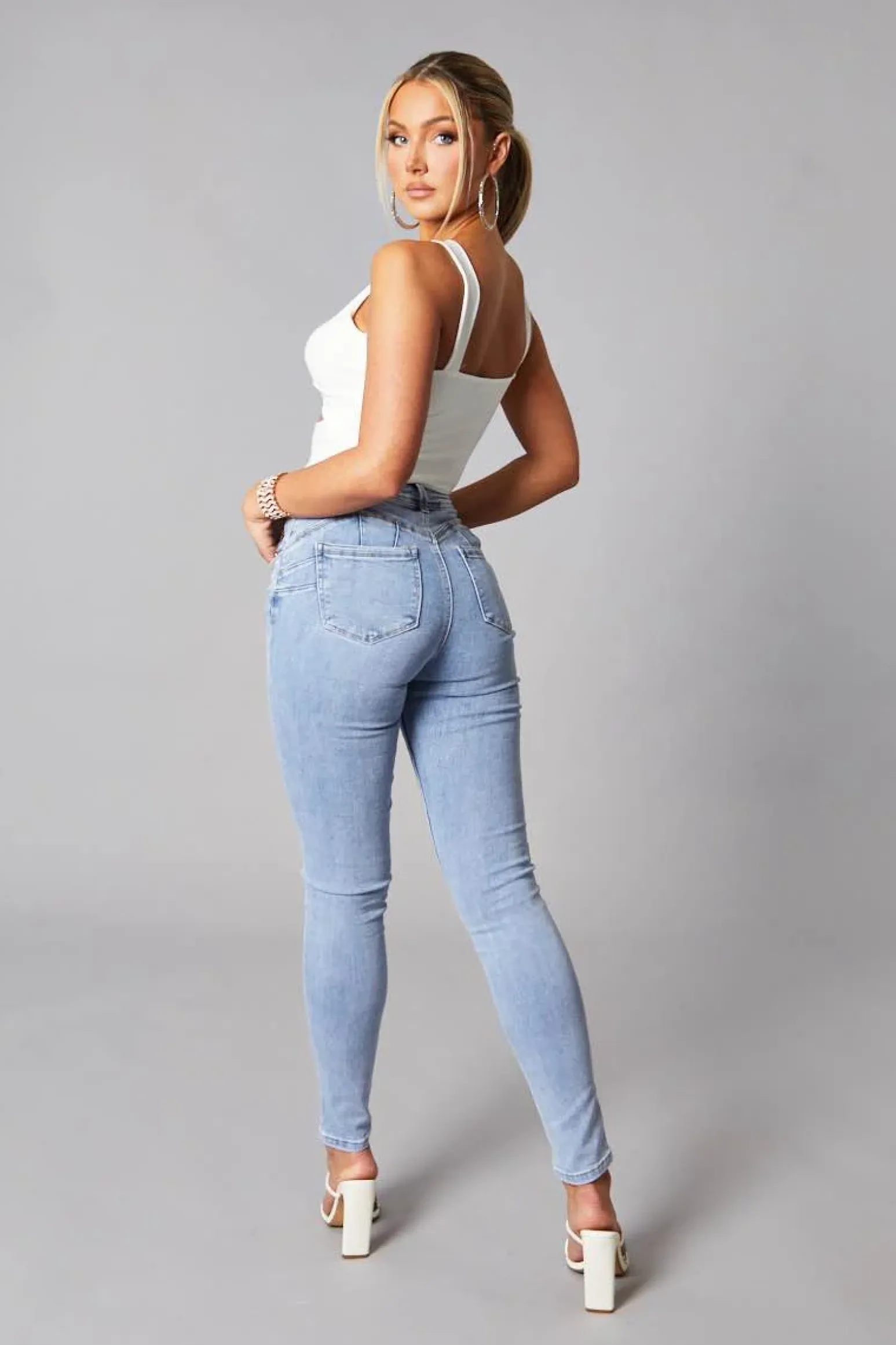 Rebellious Fashion Light Blue High Waist Skinny Jeans - Nixi