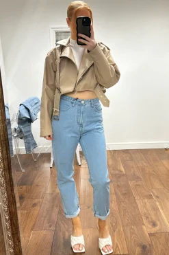 Rebellious Fashion Light Blue High Waist Turn Up Hem Wide Leg Jeans - Bianka