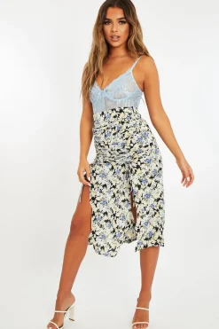 Rebellious Fashion Light Blue Lace Corset Cup Bodysuit - Layne