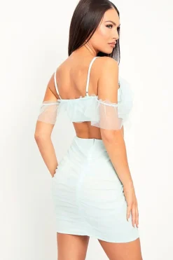 Rebellious Fashion Light Blue Mesh Frill Crop Top + Skirt Co-ord - Pansy