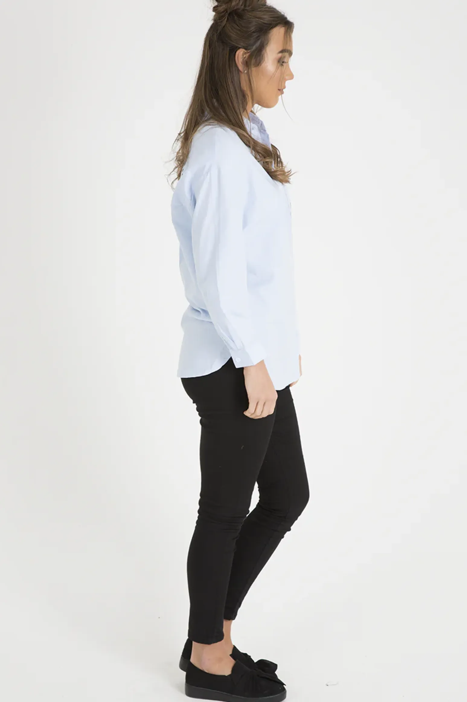 Rebellious Fashion Light Blue Slogan Writing Oversized Shirt - Layla