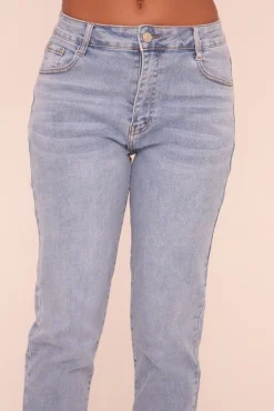 Rebellious Fashion Light Blue Stretch High Waist Turn Up Hem Mom Jeans - Corra
