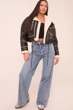 Rebellious Fashion Light Blue Stretch Mid Waist Turn Up Hem Wide Leg Denim Jeans - Stacy