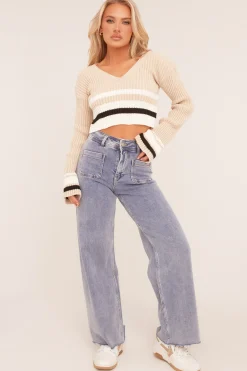 Rebellious Fashion Light Blue Stretch Pocket Detail Straight Leg Jeans - Aubrey