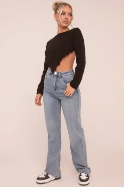 Rebellious Fashion Light Blue Stretch Straight Leg Frayed Hem Jeans - Piper