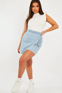 Rebellious Fashion Light Blue Wrap Ring Fastening Denim Mini Skirt - Hestia