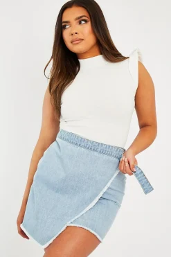 Rebellious Fashion Light Blue Wrap Ring Fastening Denim Mini Skirt - Hestia