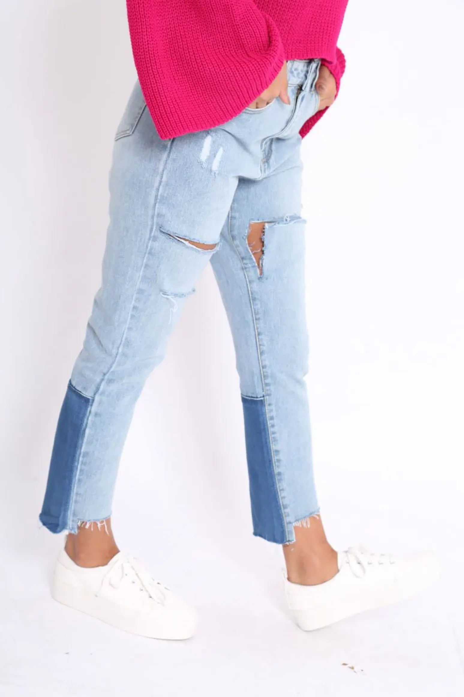Rebellious Fashion Light Contrast Denim Jeans - Margie