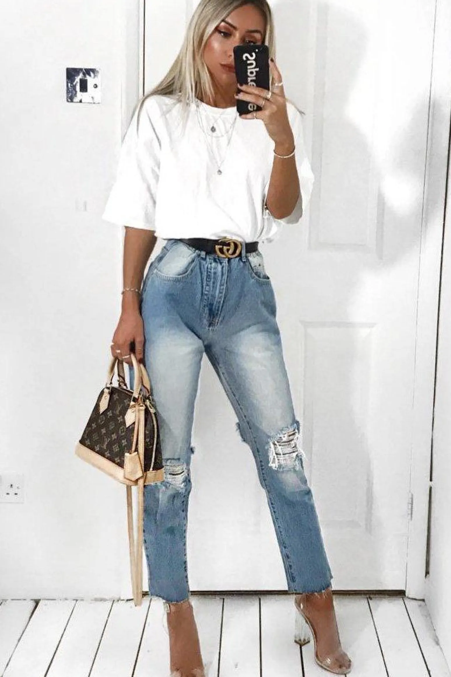 Rebellious Fashion Light Denim Back Distressed Mom Jeans - Mio
