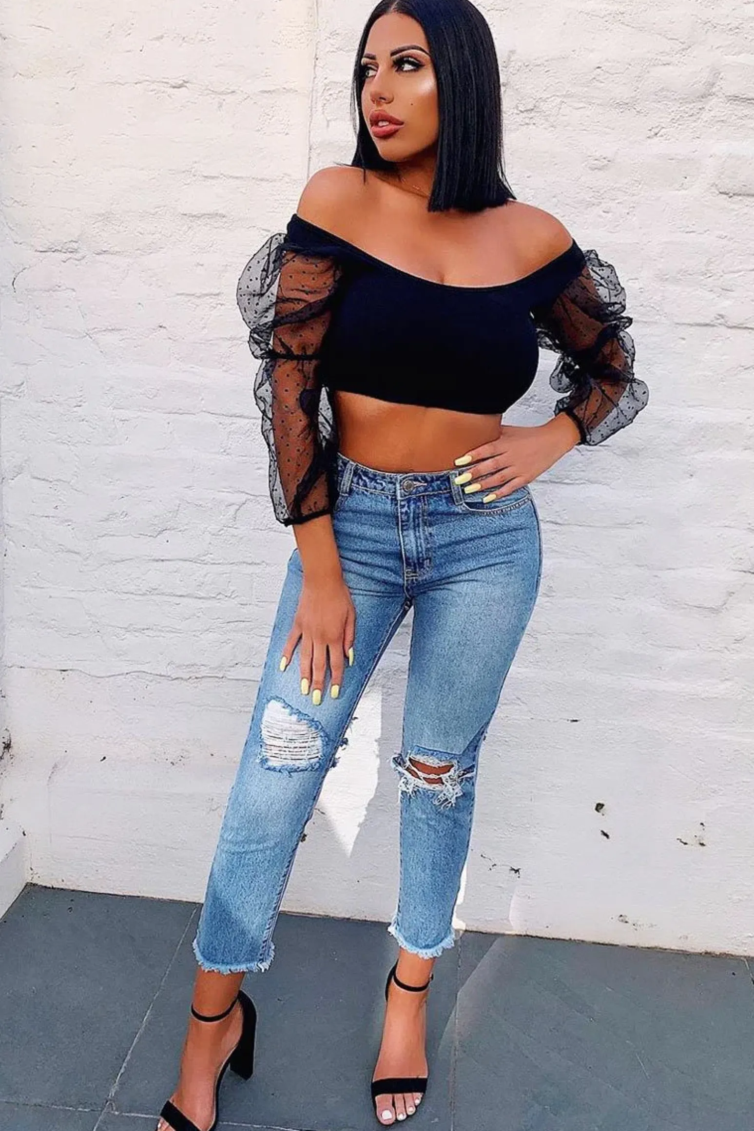 Rebellious Fashion Light Denim Back Distressed Mom Jeans - Mio