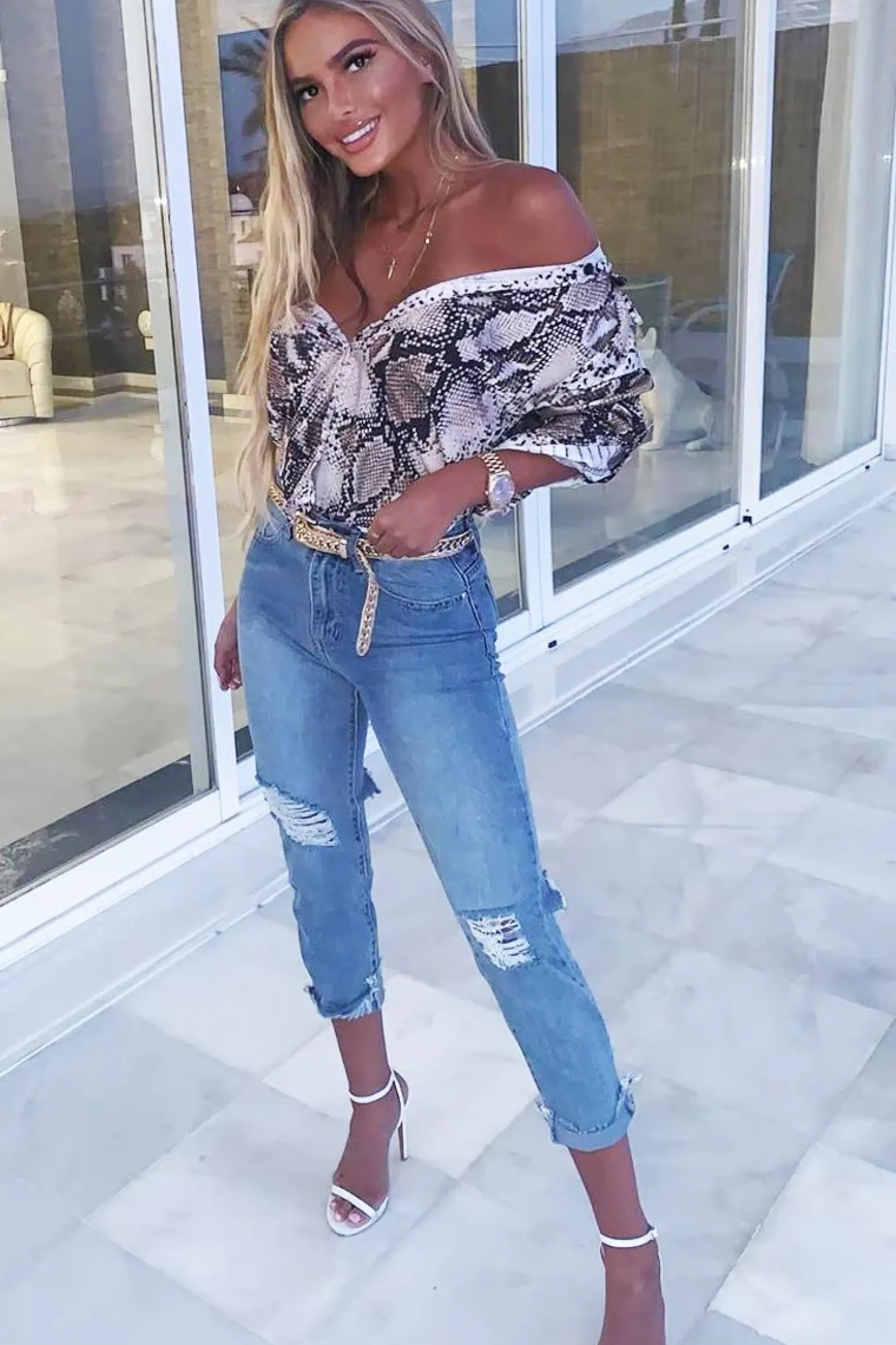 Rebellious Fashion Light Denim Back Distressed Mom Jeans - Mio