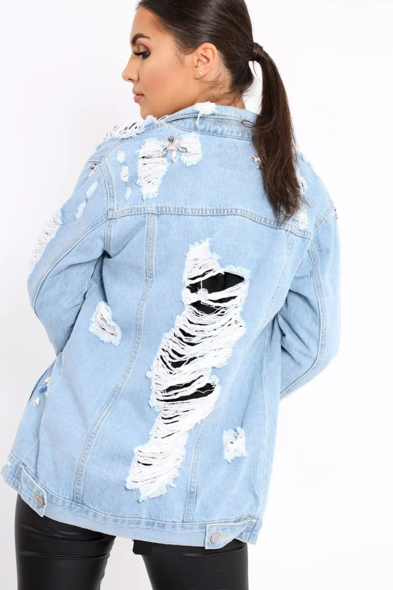 Rebellious Fashion Light Denim Distressed Jacket - Florrie