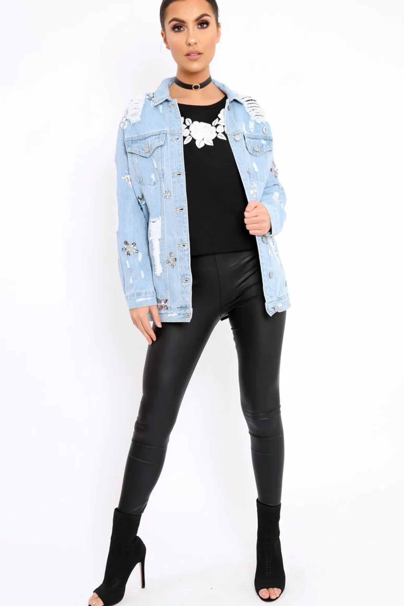 Rebellious Fashion Light Denim Distressed Jacket - Florrie