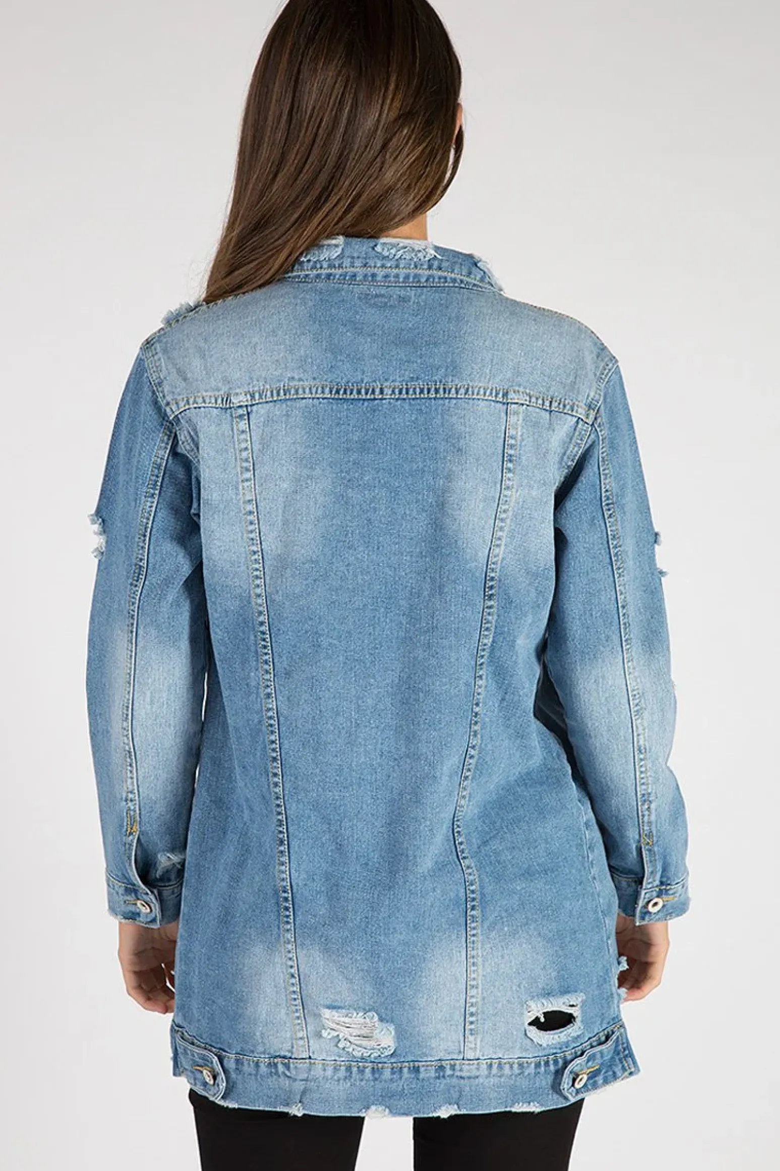 Rebellious Fashion Light Denim Oversized Distressed Denim Jacket - Tilly