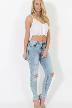 Rebellious Fashion Light Denim Ripped Jeans - Morgan